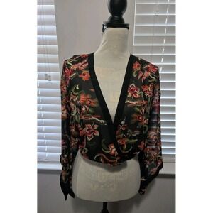 Cotton Express Brand Floral Asian Print Open Back Halter Blouse‎